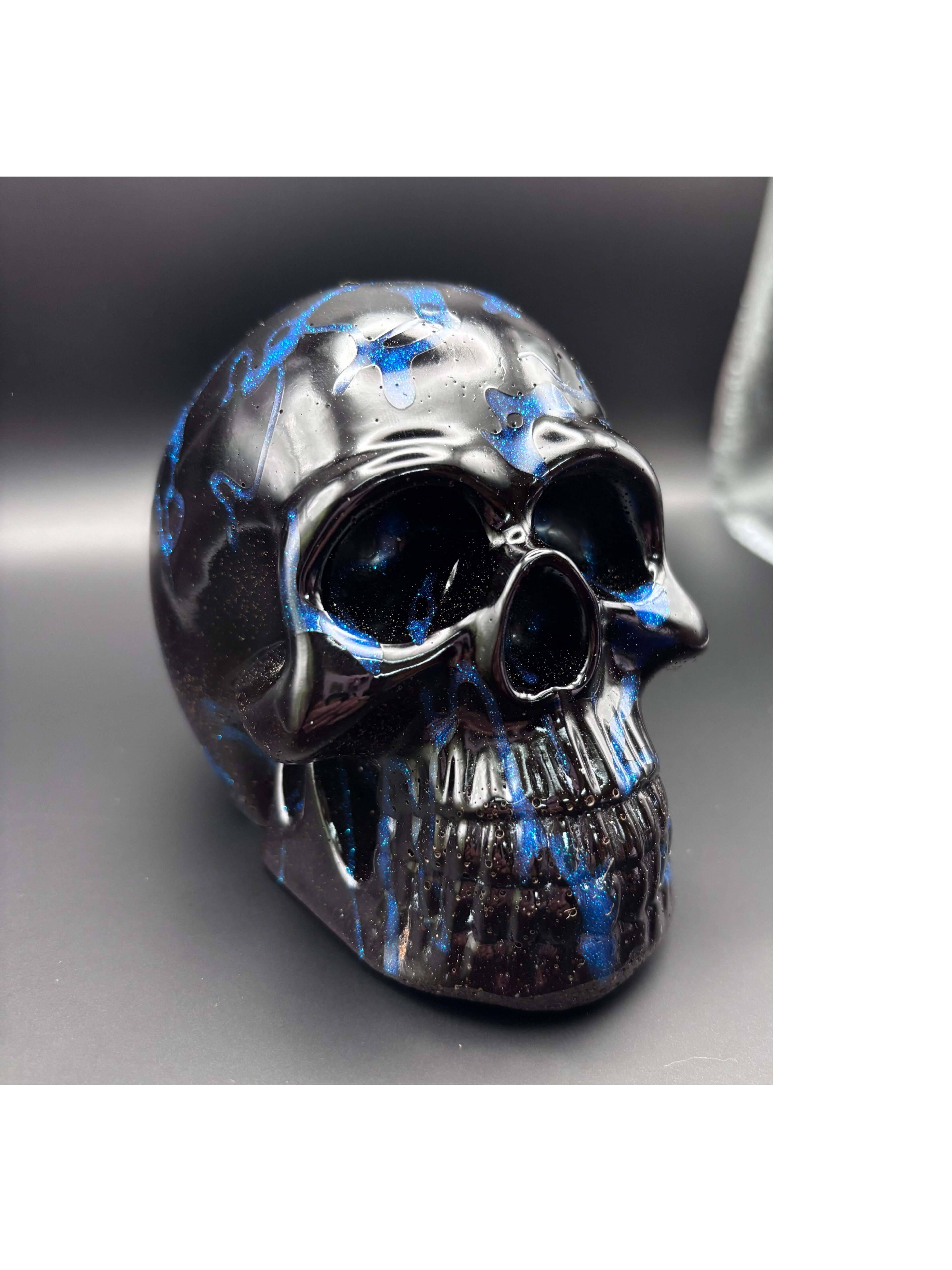 Resin Skull Black with Blue Highlights