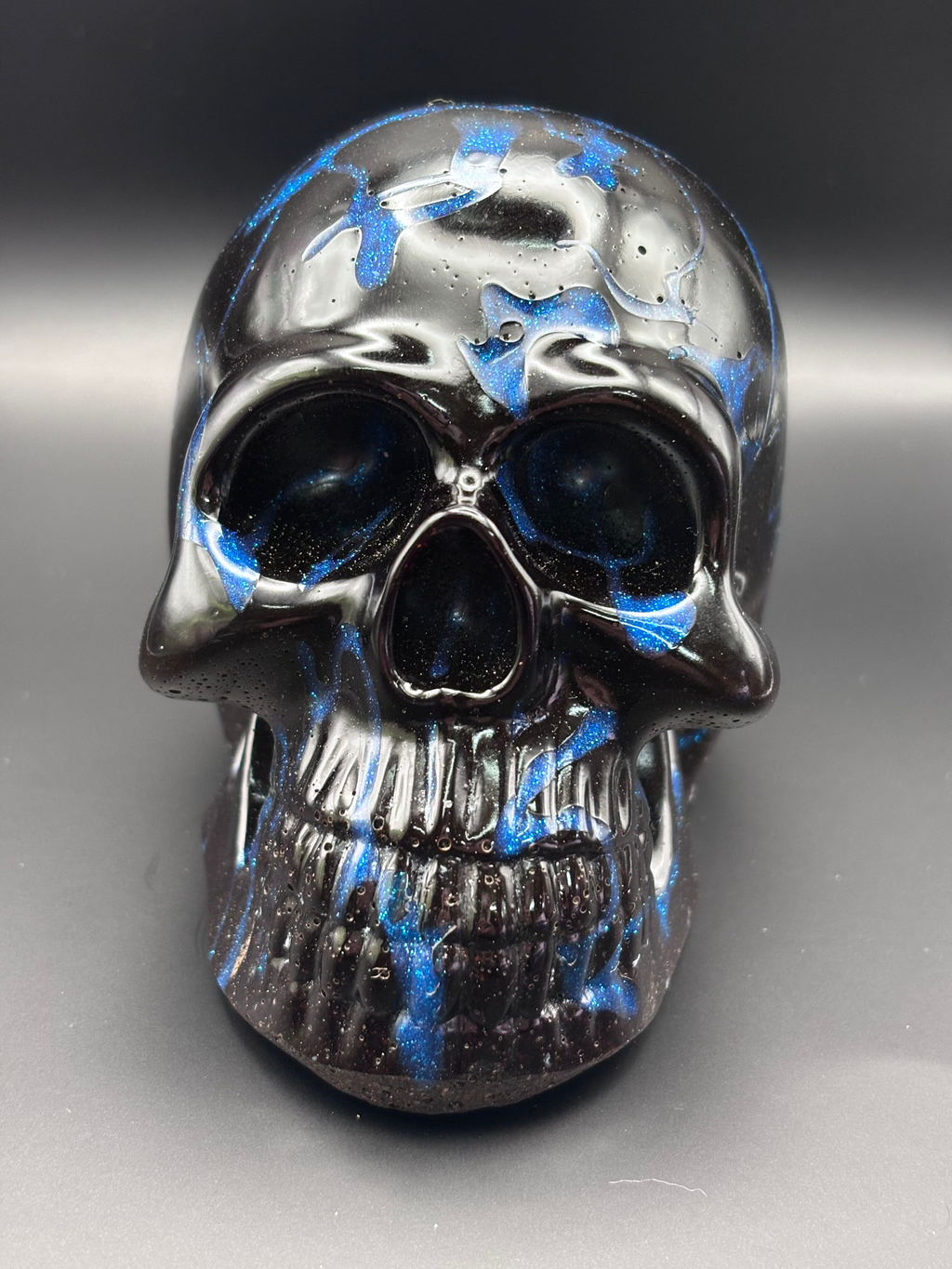 Resin Skull Black with Blue Highlights