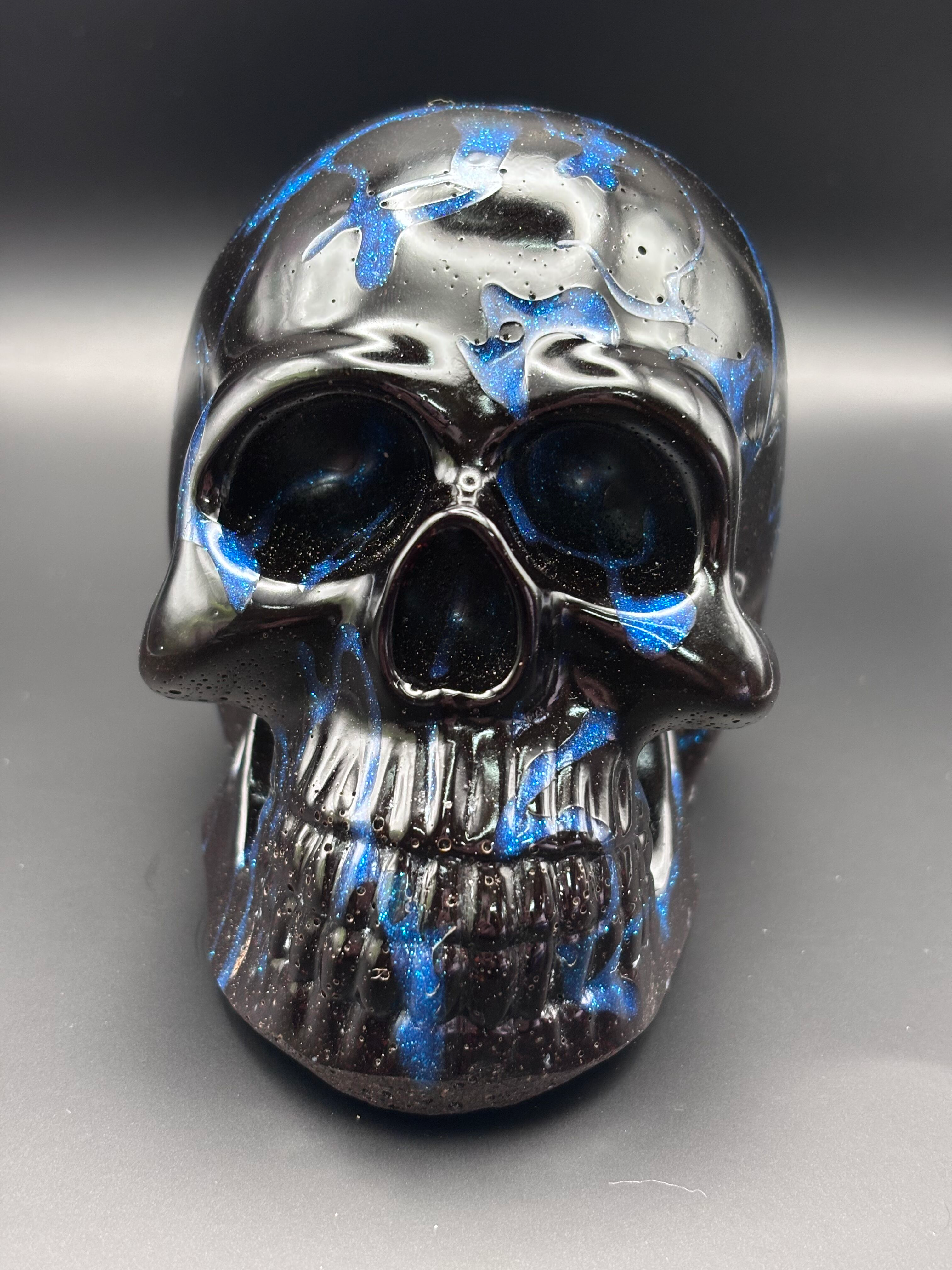 Resin Skull Black with Blue Highlights