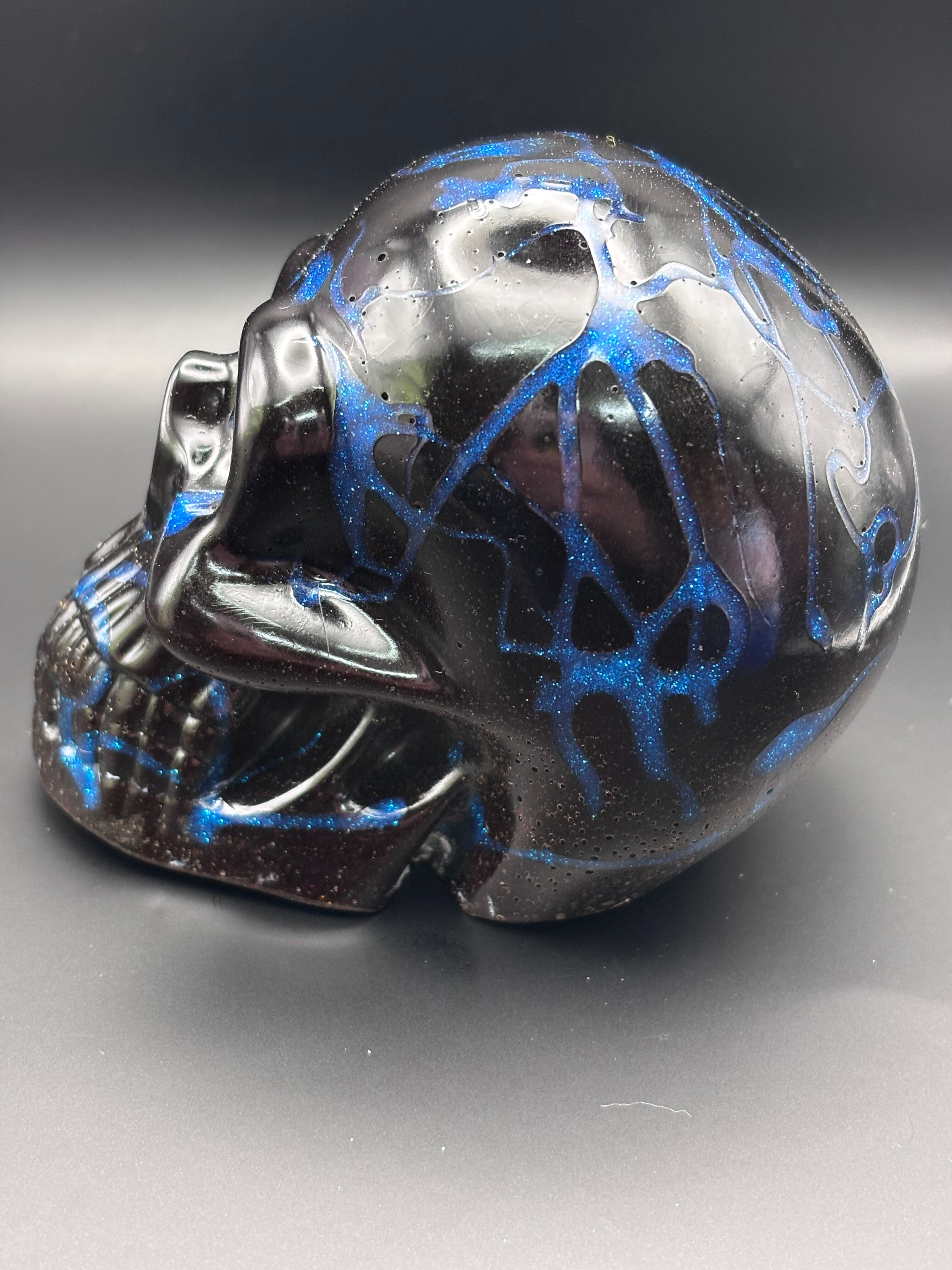 Resin Skull Black with Blue Highlights
