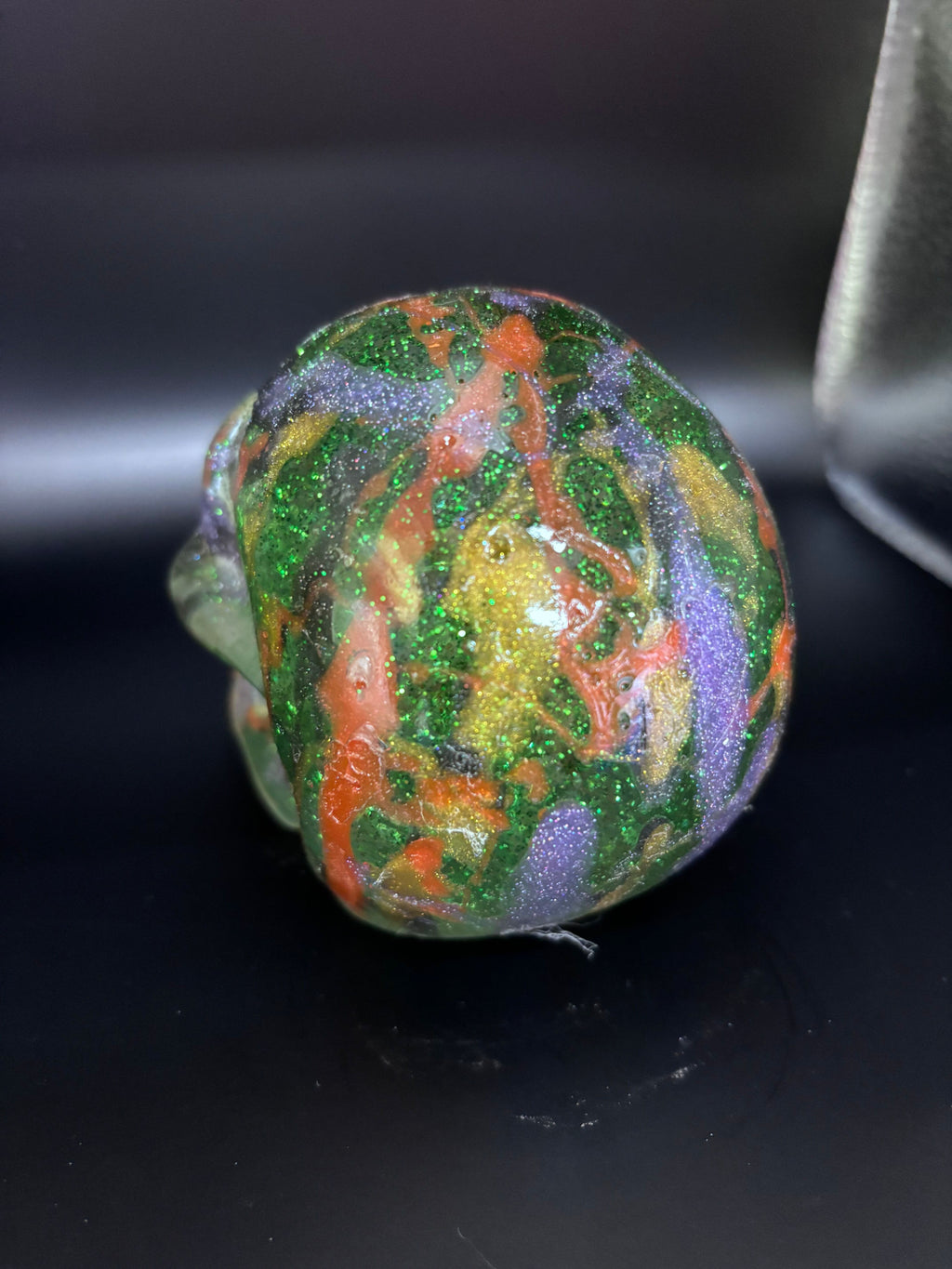 Resin Skull Green with Sparkles and Color Highlights