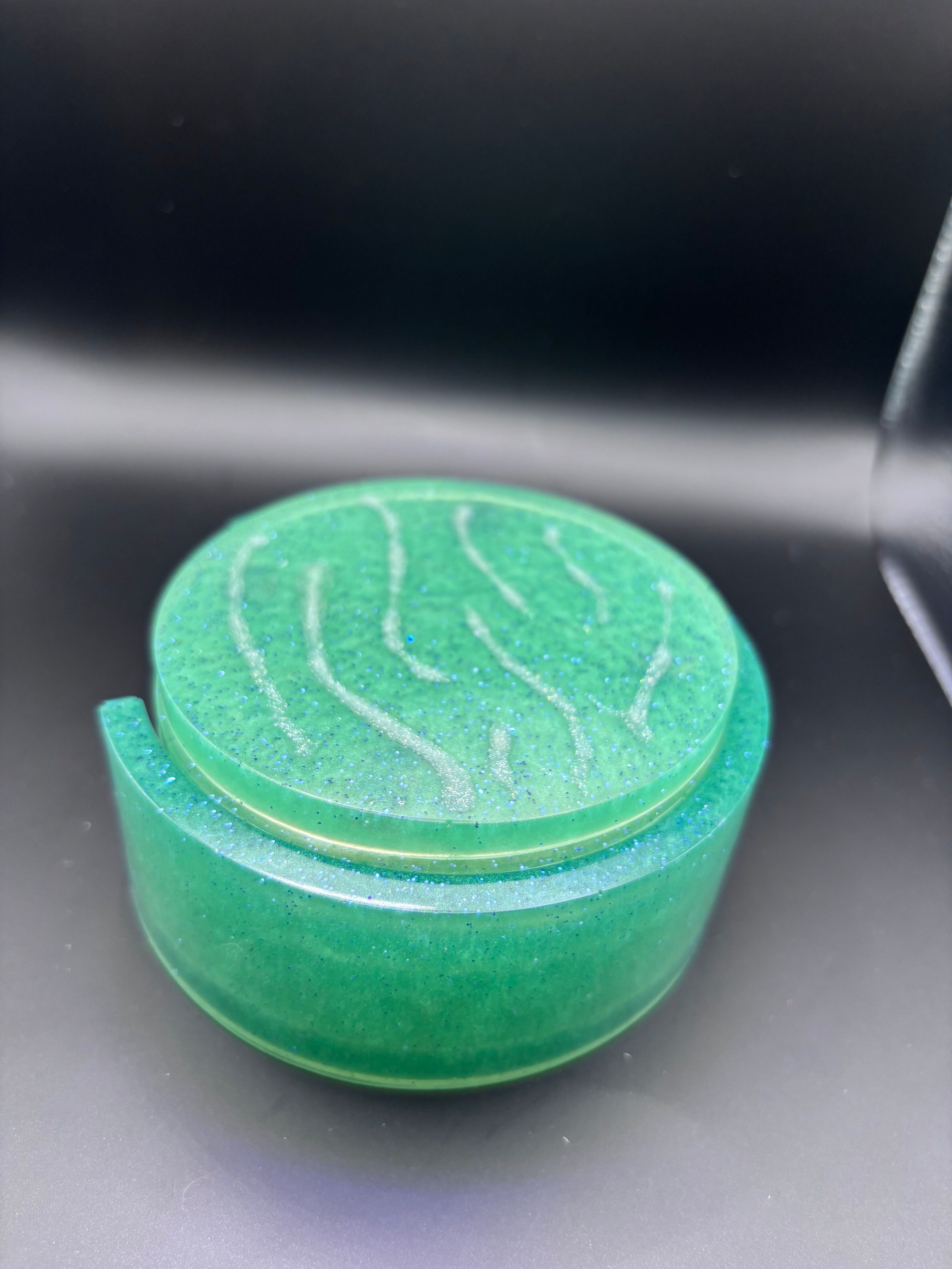 Resin Coaster Set with Sparkles and Silver Lines