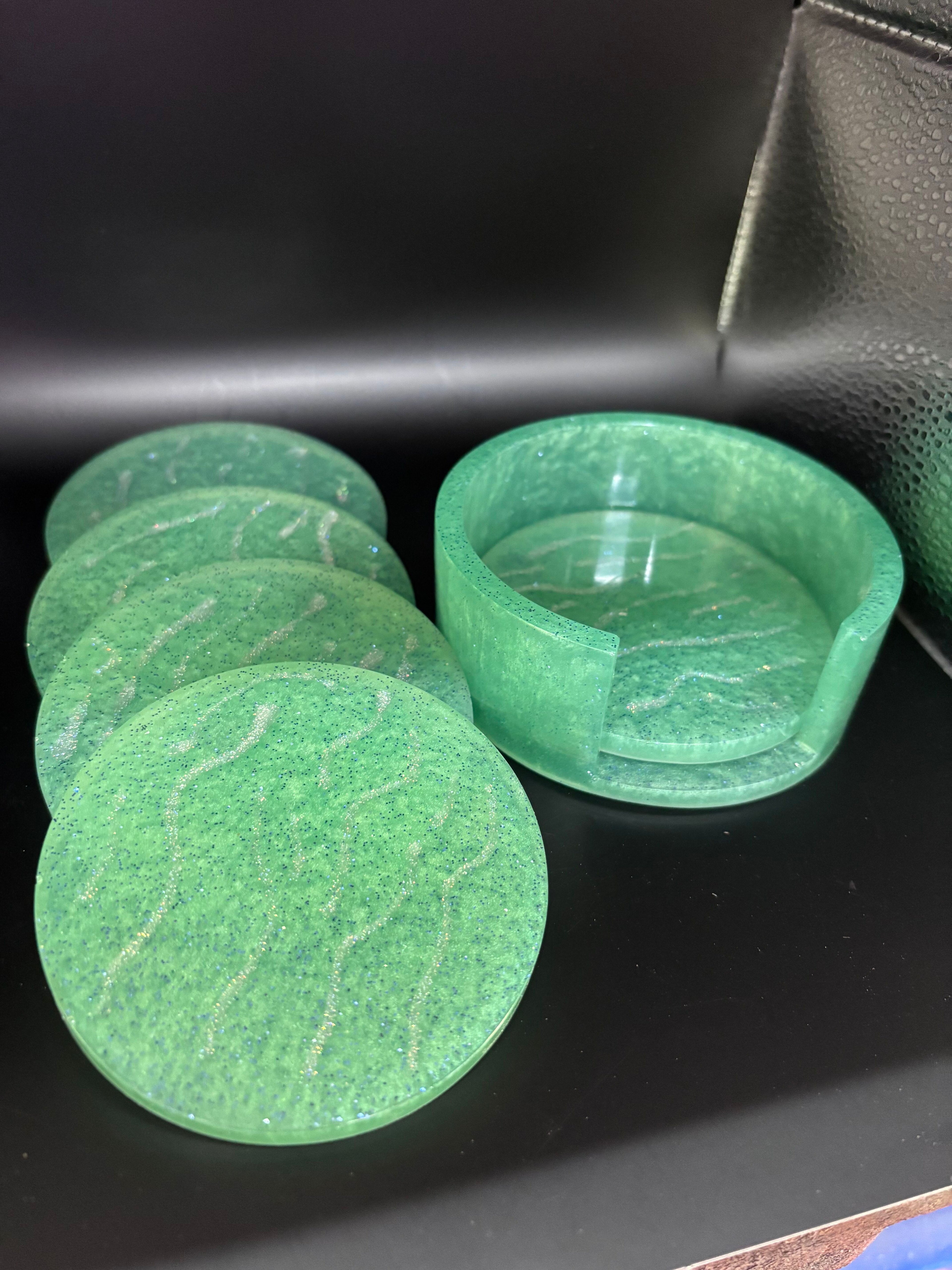 Resin Coaster Set with Sparkles and Silver Lines